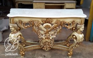 Meja Konsol Jati Ukir Madona Marmer