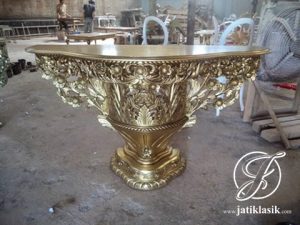 Meja Konsol Ukir French Mawar Emas
