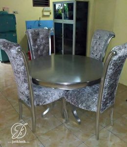 Set Meja Makan Bundar Minimalis Silver