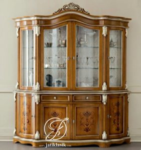 Lemari Hias Jati Ukir Inlay Klasik