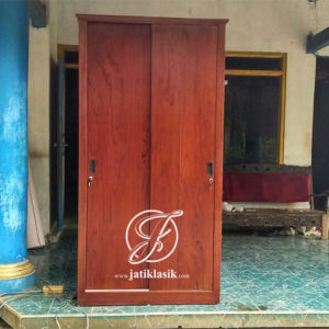 Lemari Pakaian Jati Minimalis 2 Pintu Geser