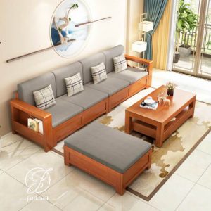 Kursi Tamu Sudut L Natural Kayu Jati