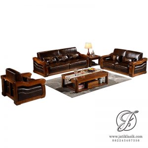 Kursi Tamu Jati Minimalis Modern Sofa Leather