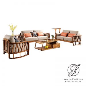 Kursi Tamu Modern Keranjang Kayu Jati